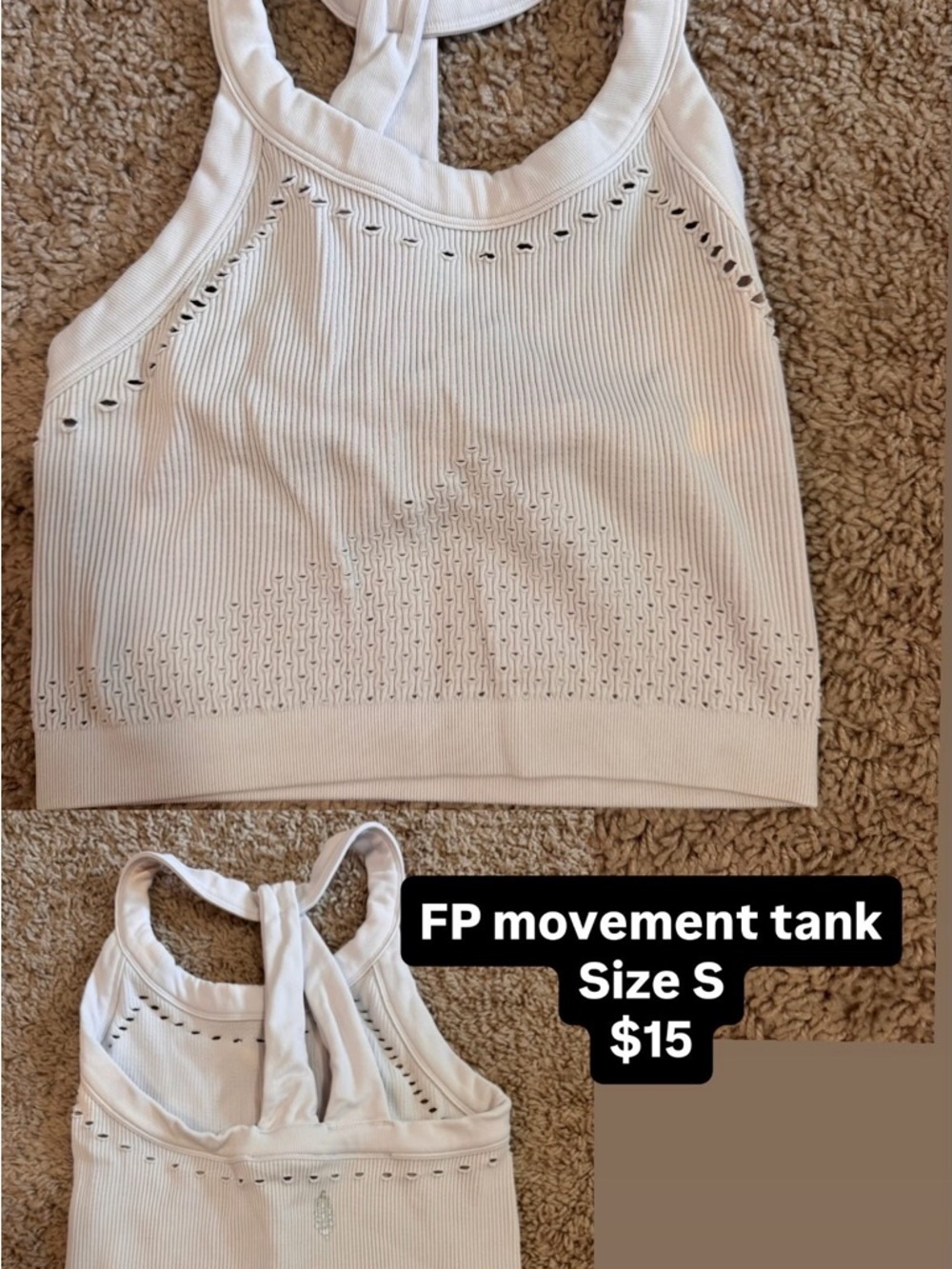 Free People Cream Knit Racerback Tank with Perforated Detail